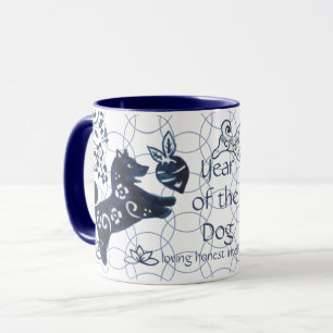 Kinesiskt nyår för Hund Blue Zodiac Artistic Shiba Mugg