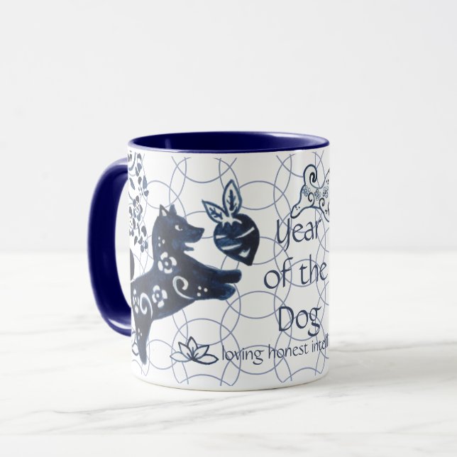 Kinesiskt nyår för Hund Blue Zodiac Artistic Shiba Mugg (Framsida vänster)