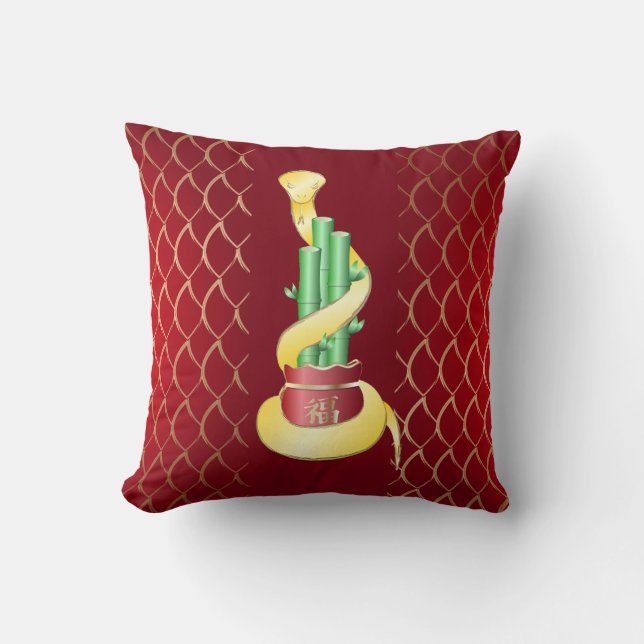 Kinesiskt nyår för ormen 2025 Lucky Bamboo Kudde (Framsida)