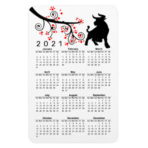 Kinesiskt nyår för Ox-Blommarnas årskalender Magnet