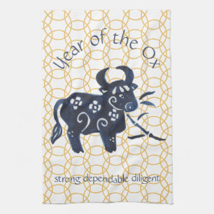 Kinesiskt nyår för Ox Zodiac Animal Minimal Kökshandduk