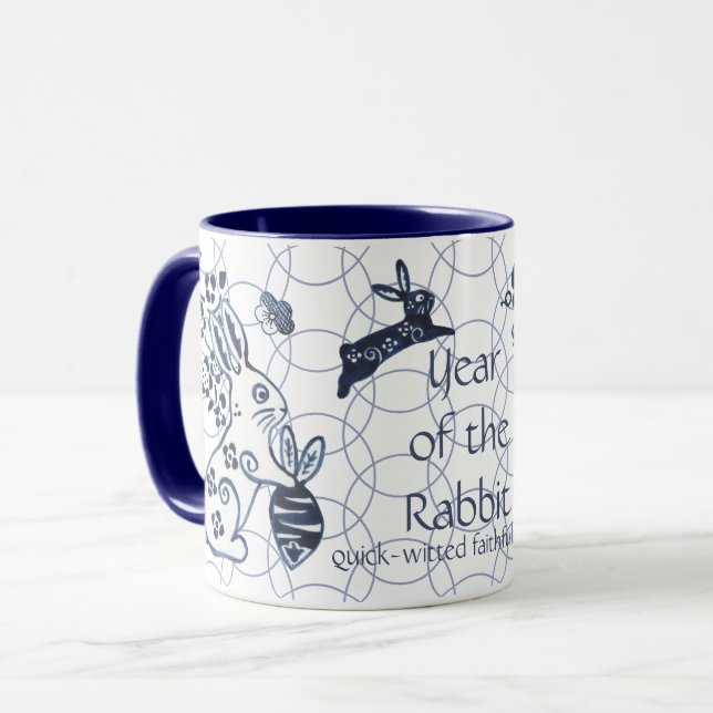 Kinesiskt nyår för rabbit Zodiac Blue Artistic Mugg (Framsida vänster)