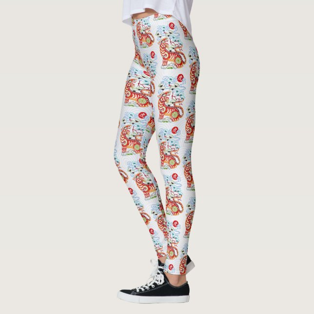 Kinesiskt nyår för tigern Papercut Mönster Leggings (Vänster)