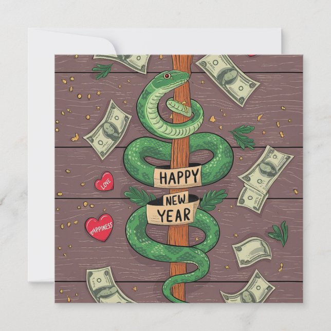 Kinesiskt nyår för träsnäckan 2025 julkort (Framsida)