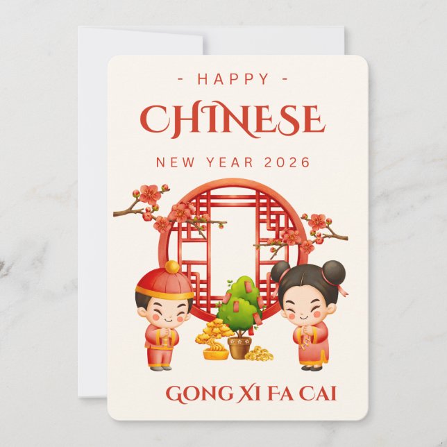 Kinesiskt nyår Gong Xi Fa Cai 2026 Julkort (Framsida)