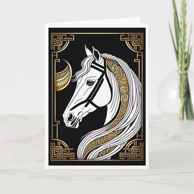 Kinesiskt nyår Häst Julkort Kort (Framsida)