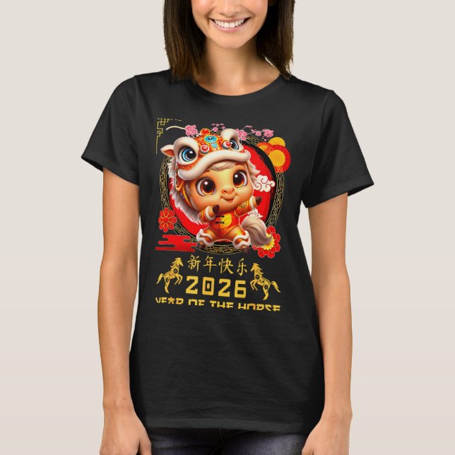 Kinesiskt Nyår Häst Lunar T Shirt (Framsida)