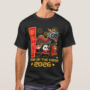 Kinesiskt nyår Häst Panda Drakdans Lunar Ny T Shirt