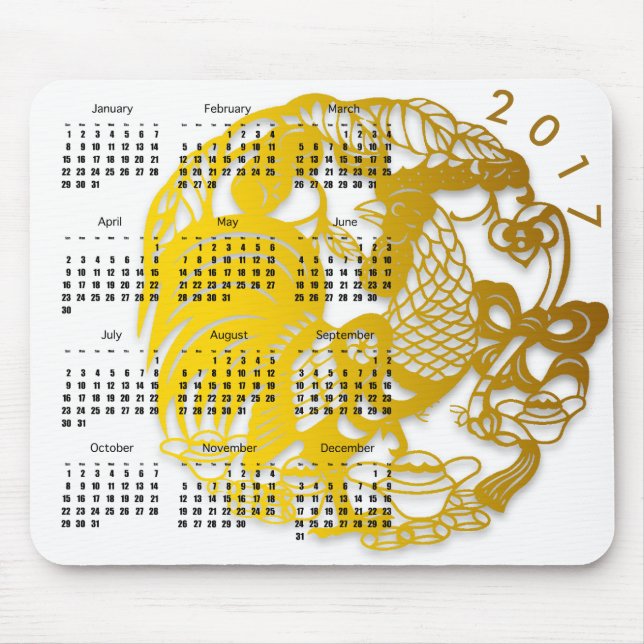 Kinesiskt nyår i Tupp 2017 Calendar Mousepad Musmatta (Framsidan)