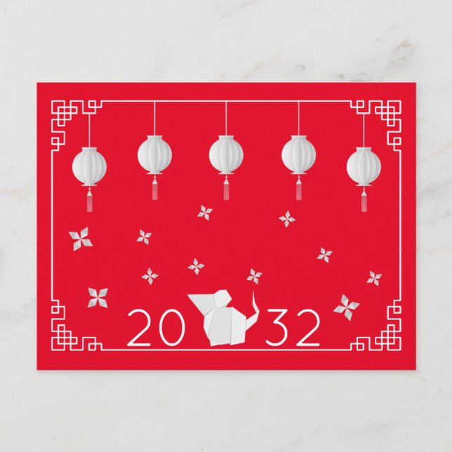 Kinesiskt nyår Origami Råtta RED Vykort (Framsida)
