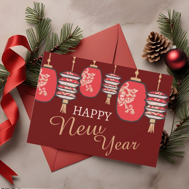 Kinesiskt nyår röd lykta drakar julkort (Skapare uppladdad)