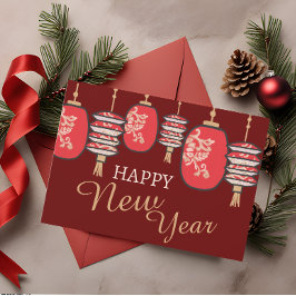 Kinesiskt nyår Röd Lykta Drake Julkort