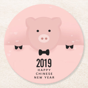 Kinesiskt nyår vid Rosa Gris Cute Underlägg Papper Rund