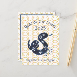 Kinesiskt nyårsnake Zodiac Animal Minimal 2025 Helg Vykort