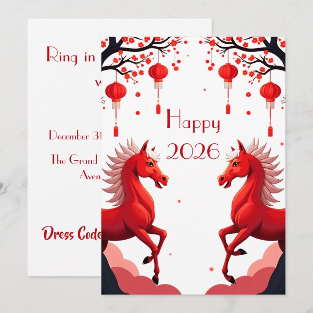 Kinesiskt nytt år 2026 inbjudningar (Fram/baksida)