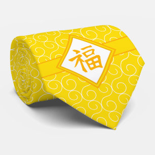 Kinesiskt nytt år •, Guld- Fu lyckligt symbol Slips