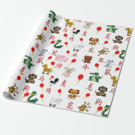 Kinesiskt nytt år som slår in papper på vit presentpapper