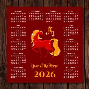 Kinesiskt nytt lunar år Häst 2026 Kalender Magnet