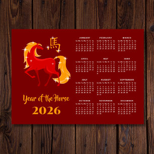 Kinesiskt nytt lunar år Häst 2026 Kalender Magnet