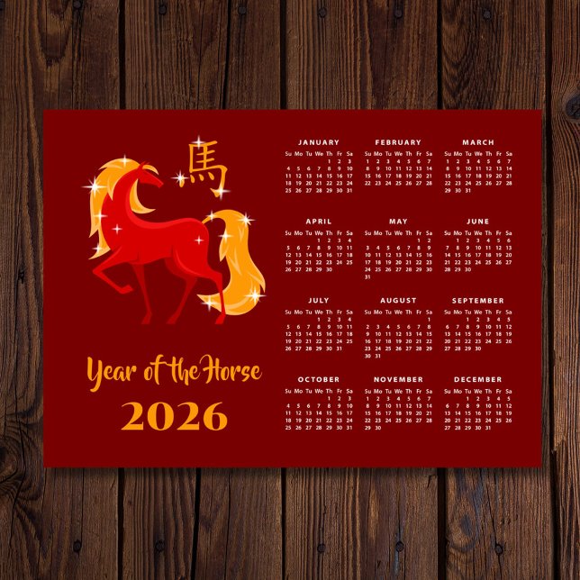 Kinesiskt nytt lunar år Häst 2026 Kalender Magnet (Skapare uppladdad)