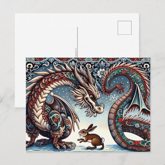 Kinesiskt nytt Lunarår i draken, postkorsning Vykort (Fram/baksida)