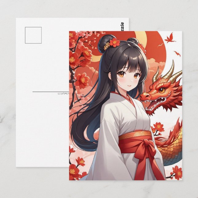 Kinesiskt nytt Lunarår i draken, postkorsning Vykort (Fram/baksida)