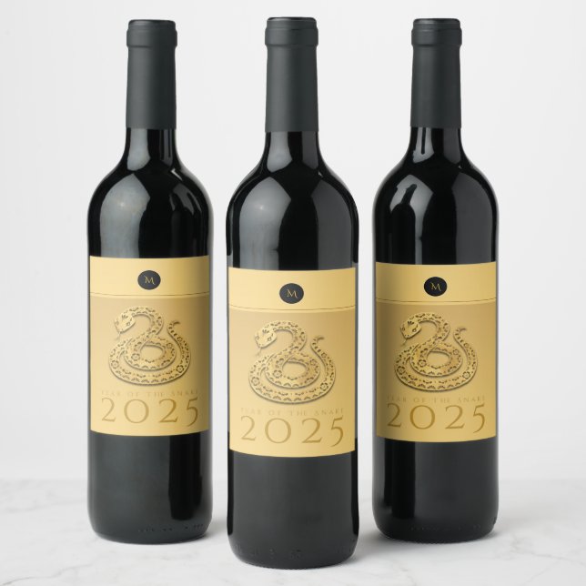 Kinesiskt ormsår 2025 Elegant monogram BL Vinflaska Etikett (Flaskor)