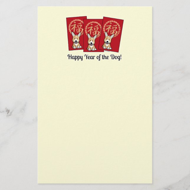 Kinesiskt rödkuvert Lucky Corgi-år för Hund Brevpapper (Framsida)