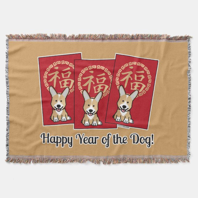 Kinesiskt rödkuvert Lucky Corgi-år för Hund Filt (Framsidan)