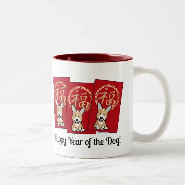 Kinesiskt rödkuvert Lucky Corgi-år för Hund Två-Tonad Mugg (Höger)