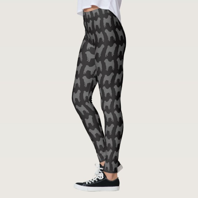Kinesiskt Shar Pei Silhouettesmönster Leggings (Vänster)