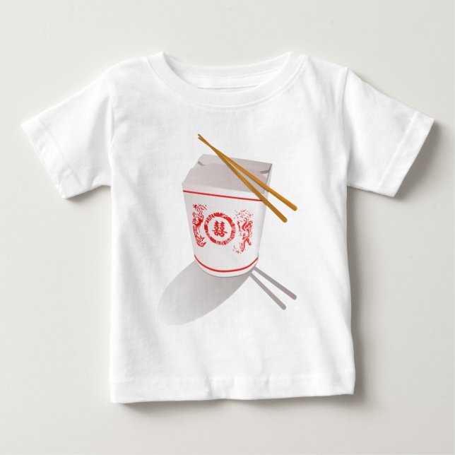 Kinesiskt ta mat boxas ut med pinnar tee shirt (Framsida)