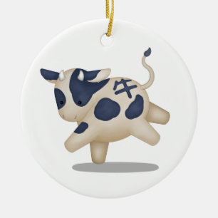 Kinesiskt Zodiac Ox Cute Astrology-tecken Julgransprydnad Keramik