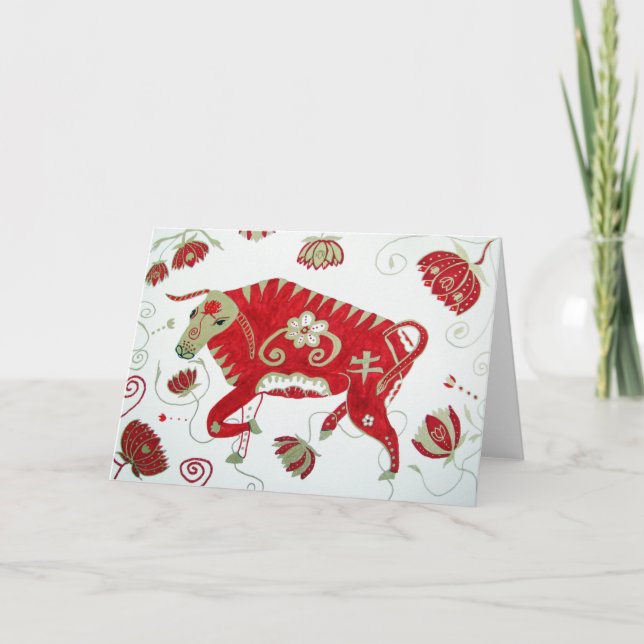 Kinesiskt zodiac Ox-hälsningskort Helgkort (Framsida)