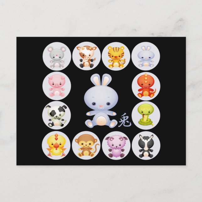 Kinesiskt zodiakår för kaninvykortet helg vykort (Framsida)