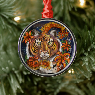 Kinesiskt zodiakår för tigerdekoratet julgransprydnad metall