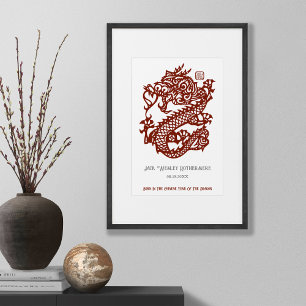 Kinesiskt zodiakår i drakmens födelsedagsutskrift poster