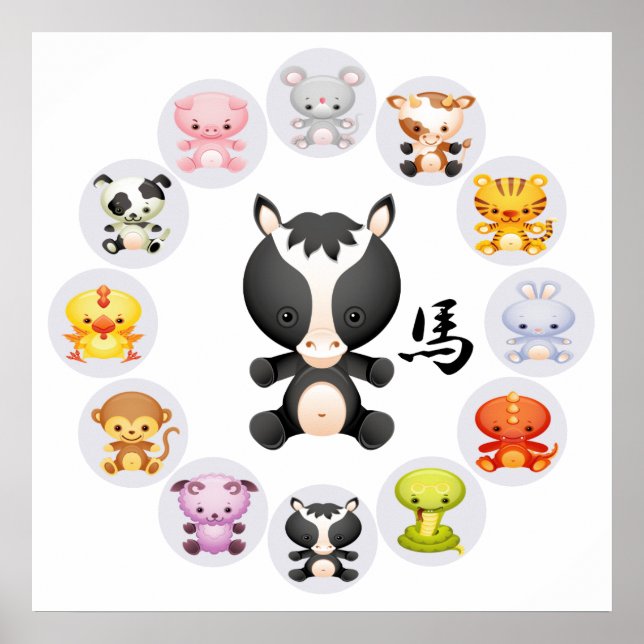 Kinesiskt zodiakår i hästrundan poster (Framsidan)