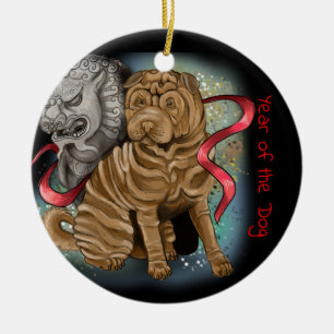 Kinesiskt zodiakår i Hund Julgransprydnad Keramik