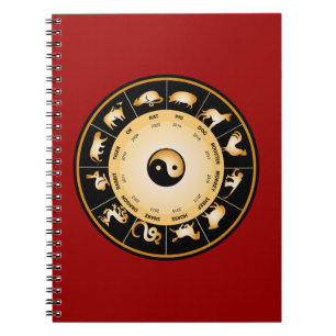 Kinesiskt Zodiakshjul Anteckningsbok Med Spiral