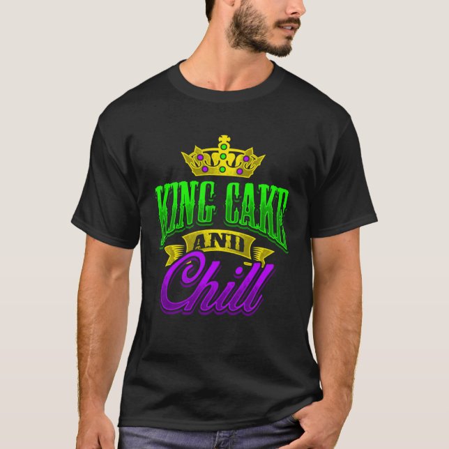 King Cake And Chill Mardi Gras  Zulu Rex Crewe Car T Shirt (Framsida)
