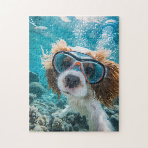 King Charles Cocker Spaniel kör i havet Pussel