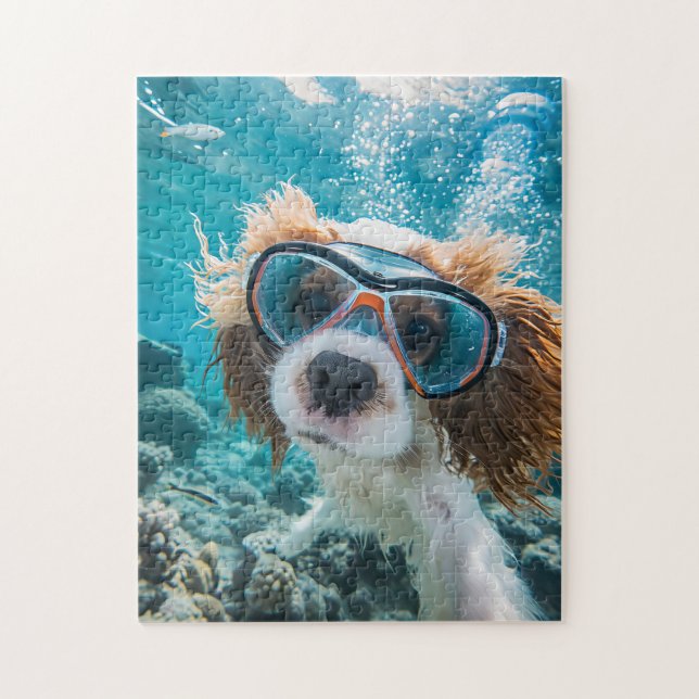 King Charles Cocker Spaniel kör i havet Pussel (Vertikal)
