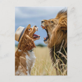 King Charles Cocker Spaniel med Lejon Helg Vykort