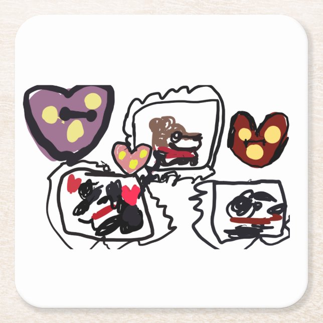 King Charles Spaniel hearts  Underlägg Papper Kvadrat (Framsidan)