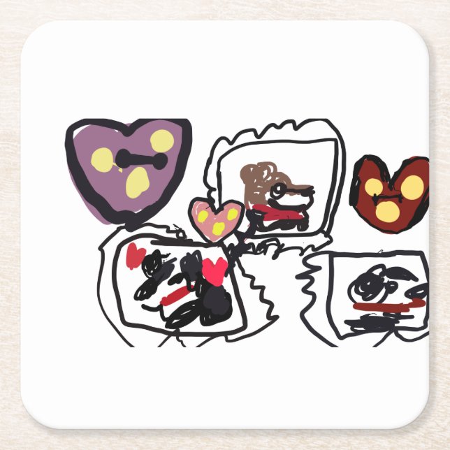 King Charles Spaniel hearts  Underlägg Papper Kvadrat (Framsidan)