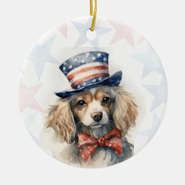 King Charles Spaniel Hund, 4 juli Personlig Julgransprydnad Keramik (Framsidan)