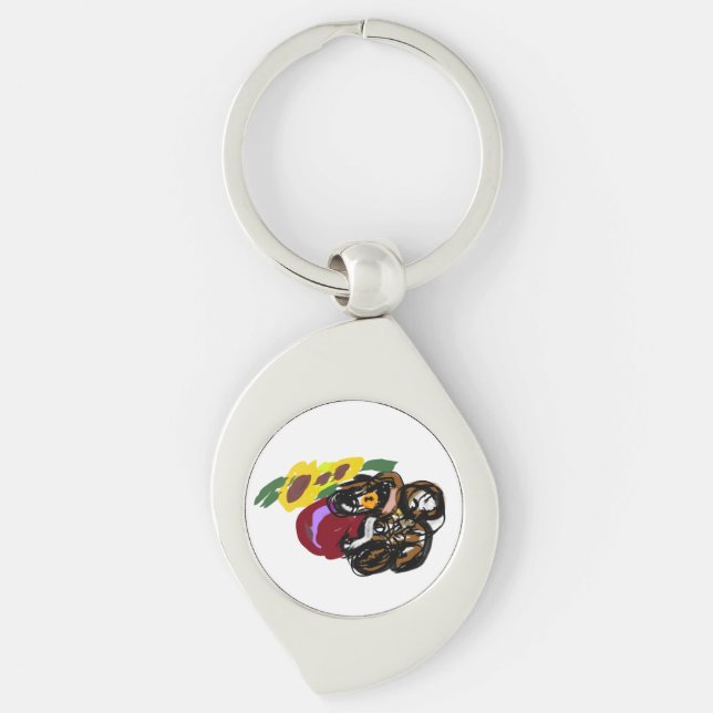 King charles spaniel solrosor  swirl silverfärgad nyckelring (Framsidan)