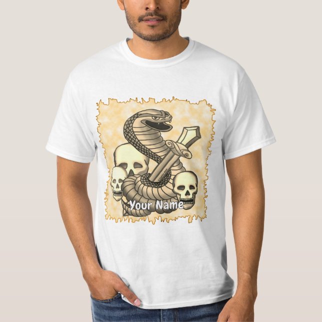 King Cobra Sword Skull  T Shirt (Framsida)