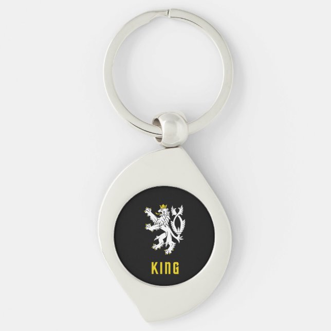 King Lion Crest Keychain Swirl Silverfärgad Nyckelring (Framsidan)